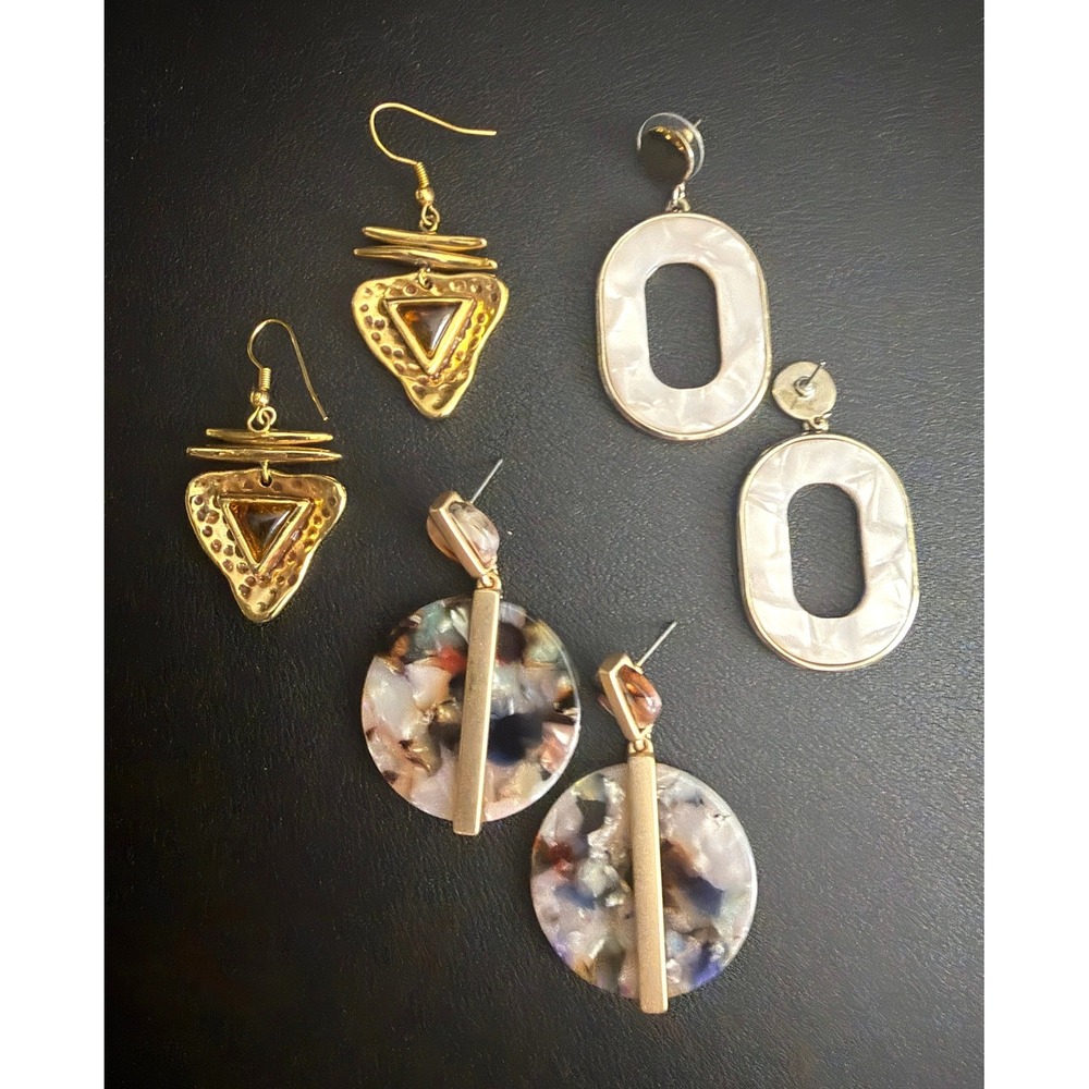 Earring Lot Gold Tone Glam Geometric Resin